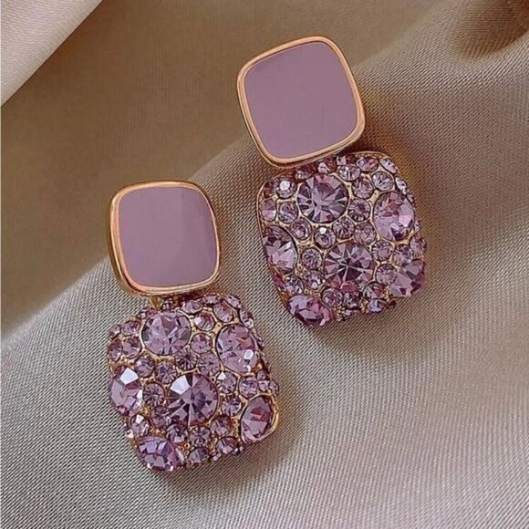 Exquisite Zinc Alloy Rhinestone Square Drop Earrings - Picture 1 of 3